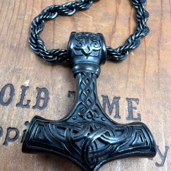 Thor Hammer Pendant and Rope Chain Necklace - Picture 5 of 6